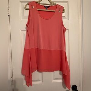 Coral Sleeveless Handkerchief Hem Tunic